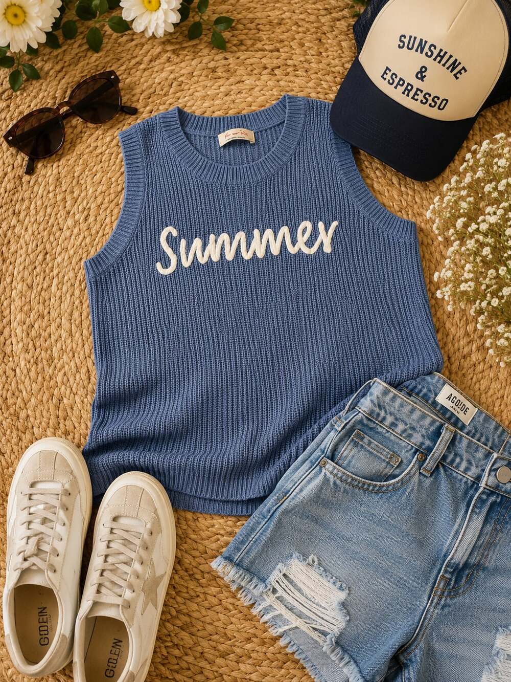 Doe and Rae Small Summer Knit Sleeveless Sweater Tank Top